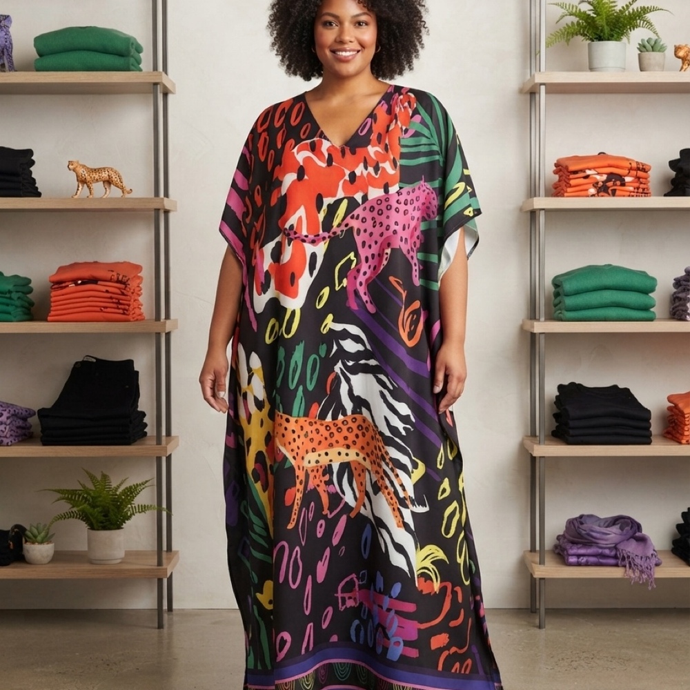 Vintage Abstract Animal Print Maxi Kafta with side slits